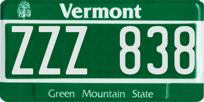 VT license plate ZZZ838