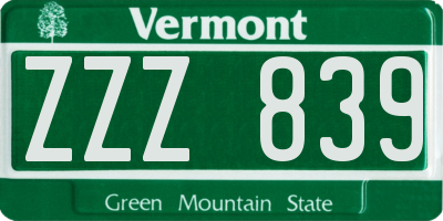 VT license plate ZZZ839