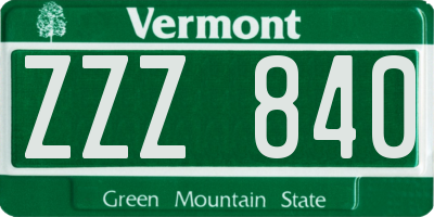 VT license plate ZZZ840