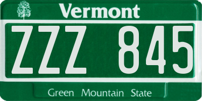 VT license plate ZZZ845
