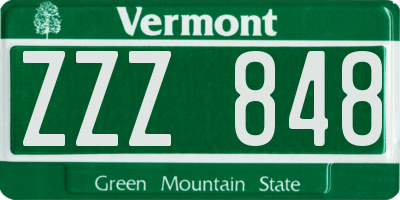 VT license plate ZZZ848