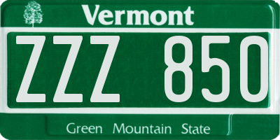 VT license plate ZZZ850