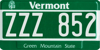 VT license plate ZZZ852