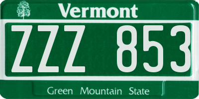 VT license plate ZZZ853