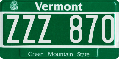 VT license plate ZZZ870