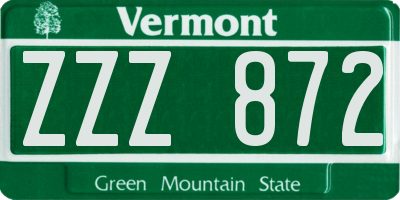 VT license plate ZZZ872