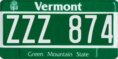 VT license plate ZZZ874