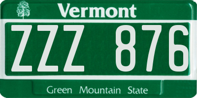 VT license plate ZZZ876
