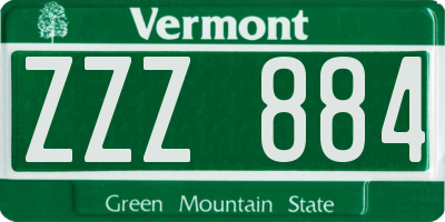 VT license plate ZZZ884