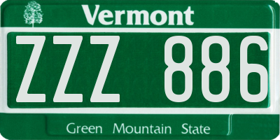 VT license plate ZZZ886