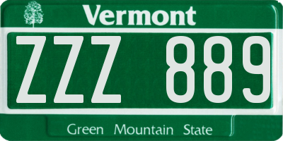 VT license plate ZZZ889