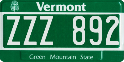 VT license plate ZZZ892