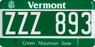 VT license plate ZZZ893