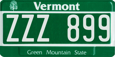 VT license plate ZZZ899