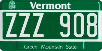 VT license plate ZZZ908
