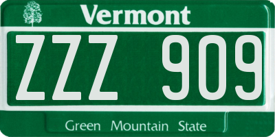 VT license plate ZZZ909