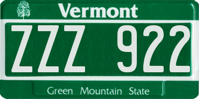 VT license plate ZZZ922