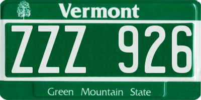 VT license plate ZZZ926
