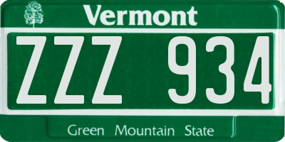 VT license plate ZZZ934