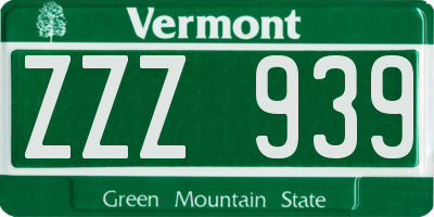 VT license plate ZZZ939