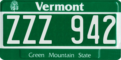 VT license plate ZZZ942