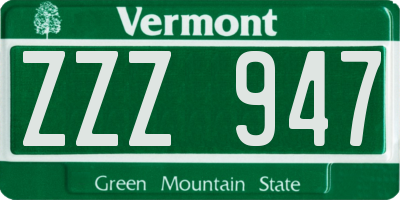 VT license plate ZZZ947