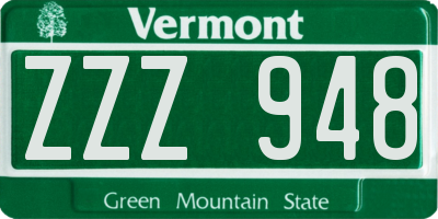 VT license plate ZZZ948