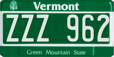 VT license plate ZZZ962