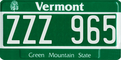 VT license plate ZZZ965