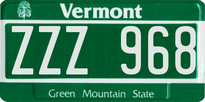 VT license plate ZZZ968