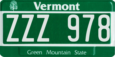 VT license plate ZZZ978