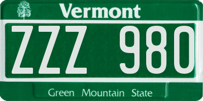 VT license plate ZZZ980