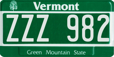 VT license plate ZZZ982