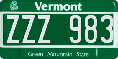 VT license plate ZZZ983
