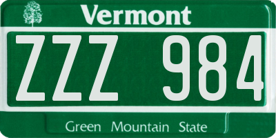 VT license plate ZZZ984