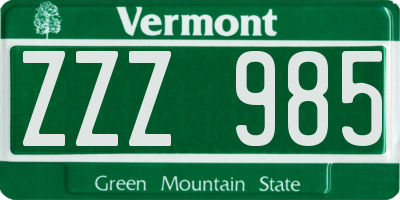 VT license plate ZZZ985