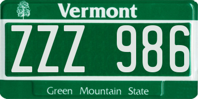 VT license plate ZZZ986
