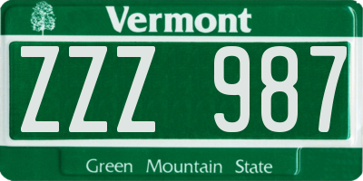 VT license plate ZZZ987