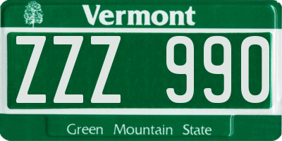 VT license plate ZZZ990