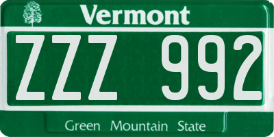 VT license plate ZZZ992