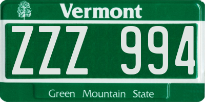 VT license plate ZZZ994