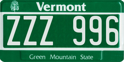 VT license plate ZZZ996