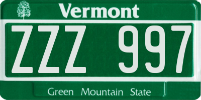 VT license plate ZZZ997