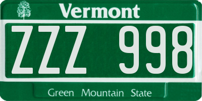 VT license plate ZZZ998