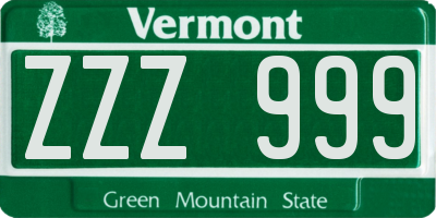 VT license plate ZZZ999