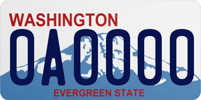 WA license plate 0A0000