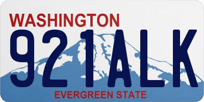 WA license plate 921ALK