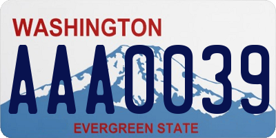 WA license plate AAA0039