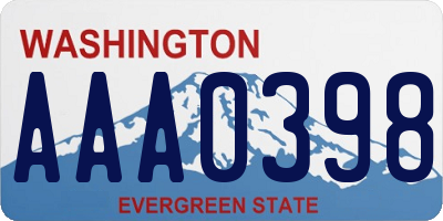 WA license plate AAA0398