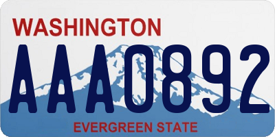 WA license plate AAA0892